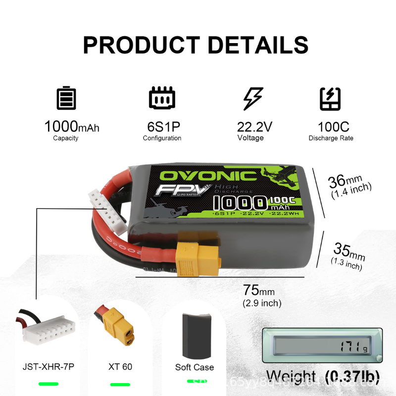 2Pcs OVONIC 1000mAh 100C 22.2V - Drone Power Bank review and price